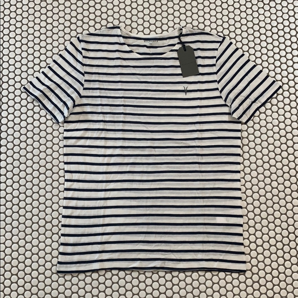 All Saints striped T-shirt in white and navy